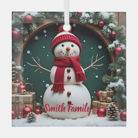 Vintage Kerst - Glazen Vierkant Ornament (Voorkant)