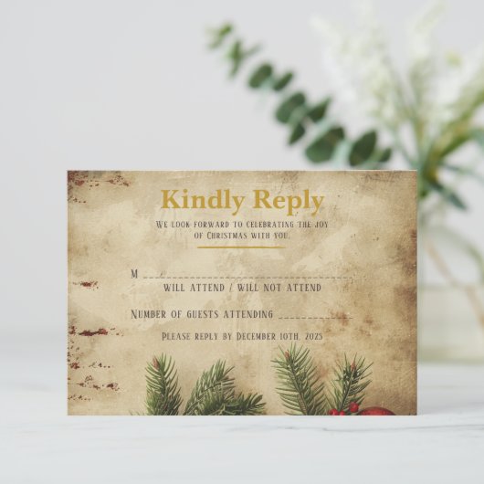 Vintage Kerst Goud RSVP Kaart | Elegant (Staand voorkant)
