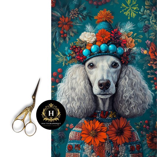 Vintage Kerst Grijs Poedel Portret Decoupage Tissuepapier