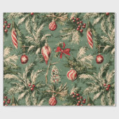 Vintage Kerst groen & rood Cadeaupapier (Vlak)