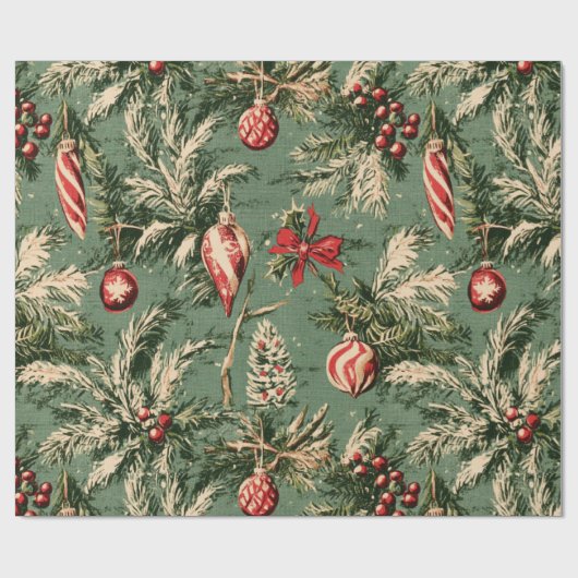 Vintage Kerst groen & rood Cadeaupapier (Vlak)