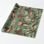 Vintage Kerst groen & rood Cadeaupapier (Uitgerold)