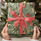 Vintage Kerst groen & rood Cadeaupapier