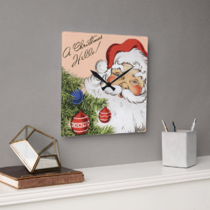 Vintage kerst Hallo! Jollie Kerstman Vierkante Klok