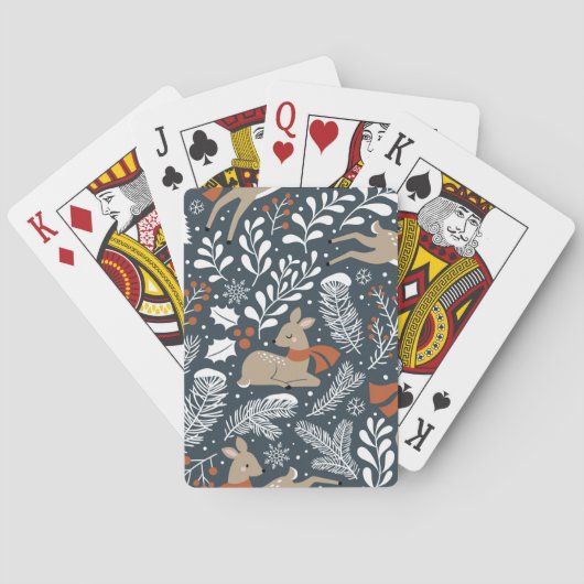 Vintage kerst hert, feestelijk ontwerp pokerkaarten (Achterkant)