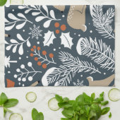 Vintage kerst hert, feestelijk ontwerp theedoek (Gevouwen)