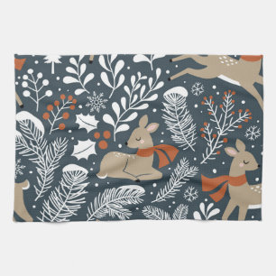 Vintage kerst hert, feestelijk ontwerp theedoek