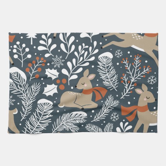 Vintage kerst hert, feestelijk ontwerp theedoek (Horizontaal)