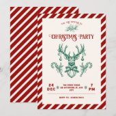 Vintage kerst hert Uitnodiging (Voorkant / Achterkant)