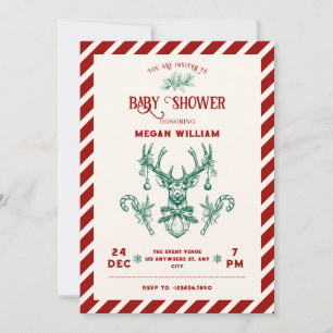 Vintage kerst herten baby shower uitnodiging