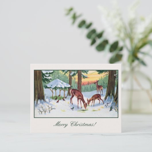 Vintage Kerst herten bos Feestdagenkaart (Staand voorkant)