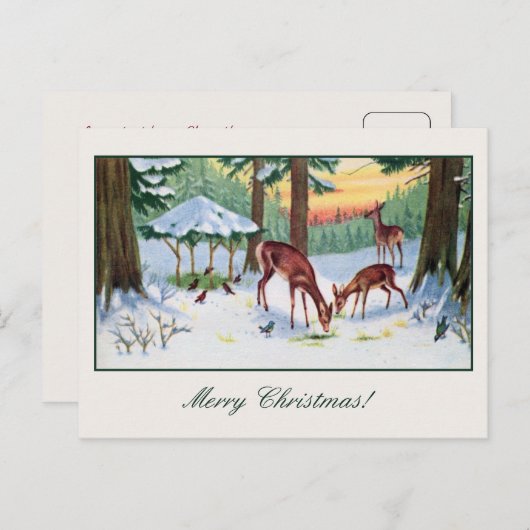 Vintage Kerst herten bos Feestdagenkaart (Voorkant / Achterkant)