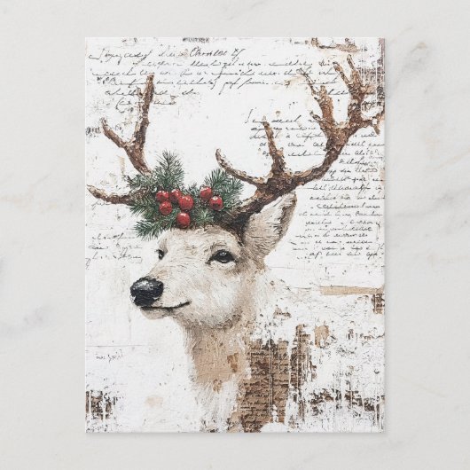 Vintage Kerst Herten Collage papier Feestdagenkaart (Voorkant)