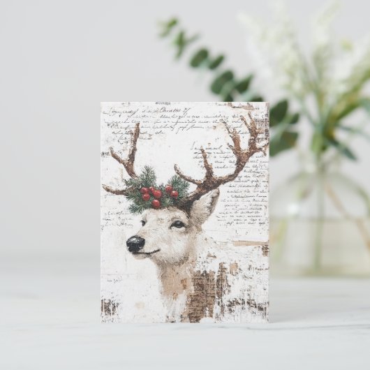 Vintage Kerst Herten Collage papier Feestdagenkaart (Staand voorkant)