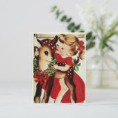 Vintage Kerst herten kind Vakantie briefkaart (Staand voorkant)