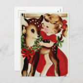 Vintage Kerst herten kind Vakantie briefkaart (Voorkant / Achterkant)
