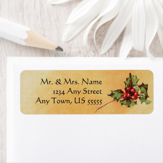 Vintage Kerst Holly Adresetiketten Etiket (Insitu)