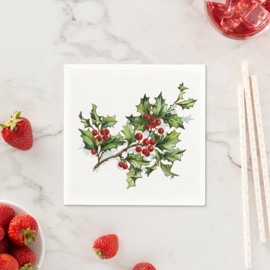Vintage Kerst Holly Berries Papieren servetten (Insitu)