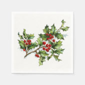 Vintage Kerst Holly Berries Papieren servetten (Voorkant)
