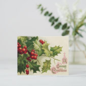 Vintage Kerst Holly Berry briefkaart (Staand voorkant)