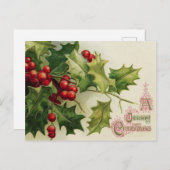 Vintage Kerst Holly Berry briefkaart (Voorkant / Achterkant)