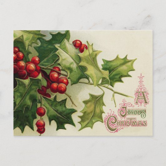 Vintage Kerst Holly Berry briefkaart (Voorkant)