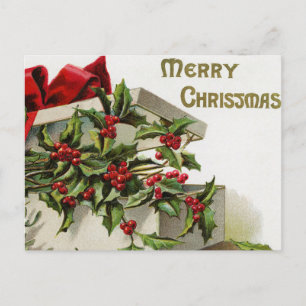 Vintage kerst holly bessen doos briefkaart