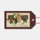 Vintage kerst Holly en kerst Rozen Cadeaulabel (Voorkant (Horizontaal))