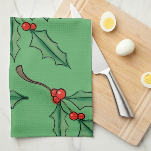 Vintage Kerst Holly Keuken Handdoek Gift (Quarter Fold)