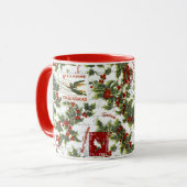 vintage kerst holly patroon mok (Voorkant links)