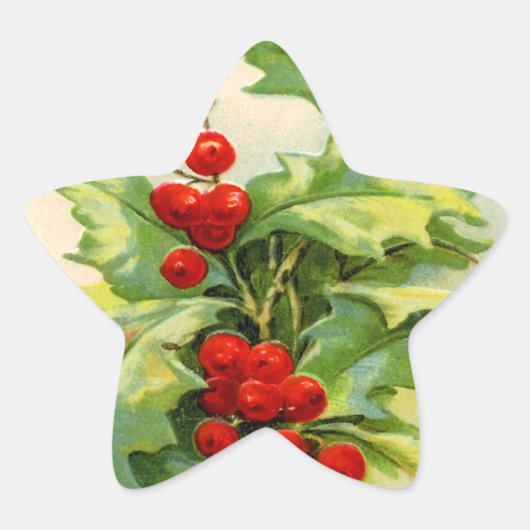 Vintage Kerst Holly Star Stickers (Voorkant)