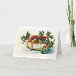 Vintage Kerst Holly & vogels Feestdagen Kaart