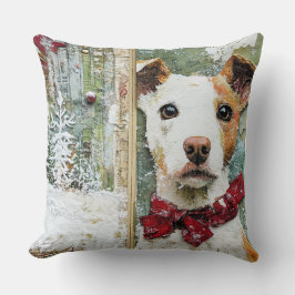 Vintage Kerst Hond Kussen – Rustieke vakantie