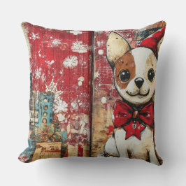 Vintage Kerst Hond Kussen – Rustieke vakantie