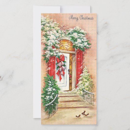 Vintage Kerst Huis Doorstep Feestdagenkaart (Voorkant)