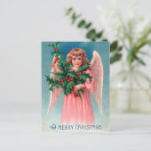 Vintage Kerst hulst roze Angel briefkaart (Staand voorkant)
