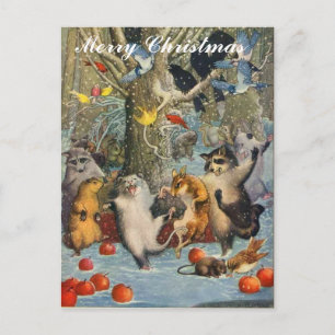 Vintage Kerst in de Bossen Post Kaart