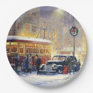 Vintage kerst in de stad papieren bordje