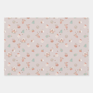 Vintage Kerst inpakpapier 3 vellen