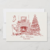 Vintage kerst interieur feestdagenkaart (Voorkant)