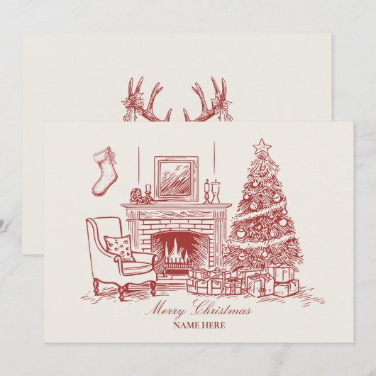 Vintage kerst interieur feestdagenkaart (Voorkant / Achterkant)