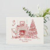 Vintage kerst interieur feestdagenkaart (Staand voorkant)