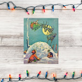 Vintage Kerst Inuit Igloo Santa vliegen Briefkaart