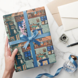 Vintage kerst, jongen en hoek cadeaupapier