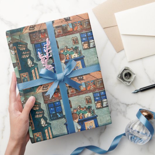 Vintage kerst, jongen en hoek cadeaupapier (Geschenken)