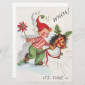 Vintage kerst jongen opgewonden feestdagenkaart (Voorkant / Achterkant)