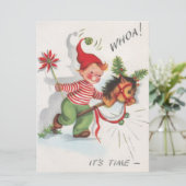 Vintage kerst jongen opgewonden feestdagenkaart (Staand voorkant)