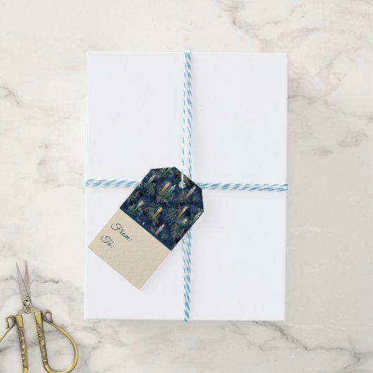 Vintage Kerst Kaarslicht Gloed Cadeaulabel (Met Touw)