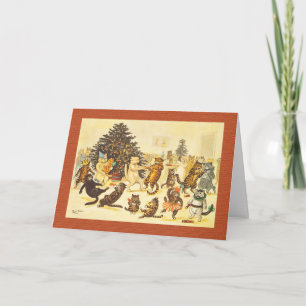 Vintage kerst Kaart, Arthur Thiele Cats Feestdagen Kaart