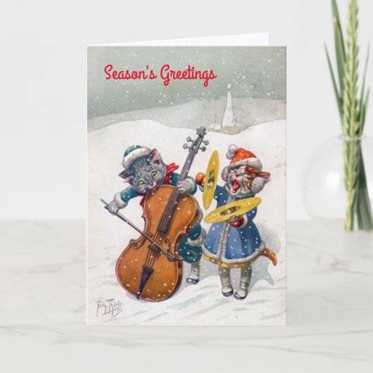 Vintage kerst Kaart, Arthur Thiele Cats Feestdagen Kaart (Voorkant)